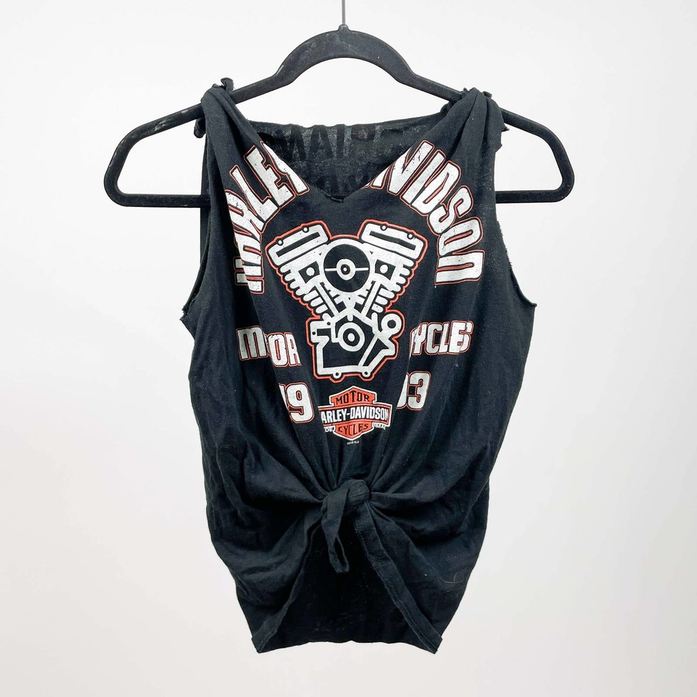 Harley Davidson Motorcycles Reworked Tee T-shirt Top Tie Moto Tank